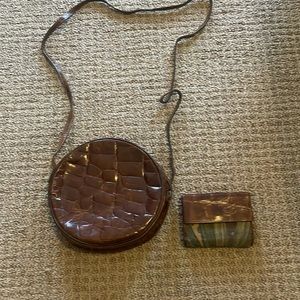 Furla Crocodile Leather Shoulder Bag Brown w/matching Paola del Lungo Wallet